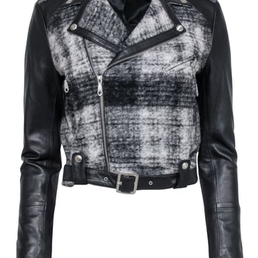 Rebecca Minkoff - Black & White Wool & Leather Moto Jacket Sz XS