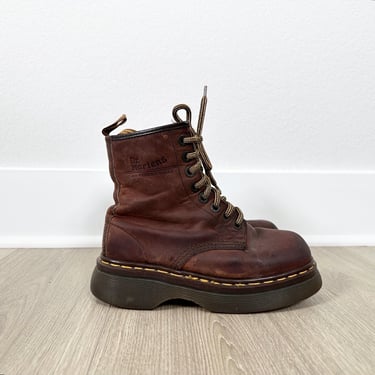 Vintage Dr. Martens RARE Made in England Brown Leather Platform Lace Up Grunge Combat Boots / UK 3 US Women's 5 5.5 