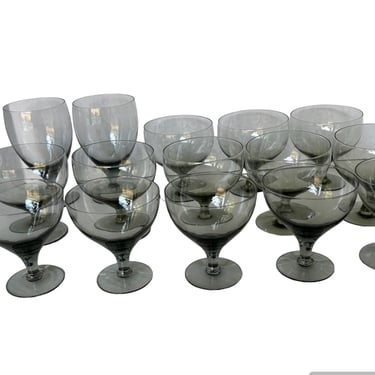 Mid Century 15 Granite Gray Tall Glass Goblets by Russel Wright for Morgantown Glass from Series American Modern
