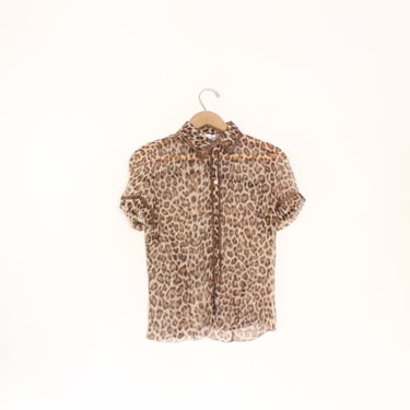 Leopard Print 90s Silk Chiffon Blouse 