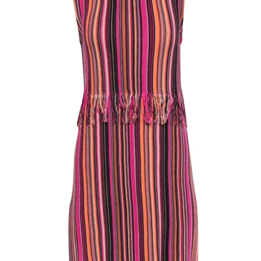 Marie Oliver - Pink, Orange, &amp; Brown Stripe Fringe Dress Sz XS