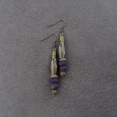 Purple agate and bronze modern earrings, mid century minimalist earrings 