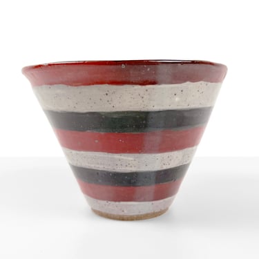 Vintage Hand Thrown Striped Ceramic Stoneware Bowl 