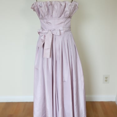 80s Victor Costa Tafetta Ruffle Strapless Gown