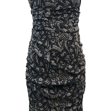 Dolce and Gabbana Y2K Strapless Trompe l 'oeil Lace Print Mini Dress