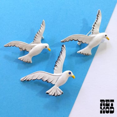 Vintage 60s 70s White Birds Brooch Set of 3 