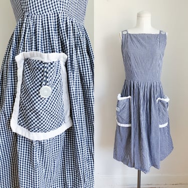 Vintage 1950s Black & White Gingham Dress /M 