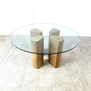 Fossil stone dining table, 1970s - vintage round glass dining table - mid century modern dining table - vintage table 