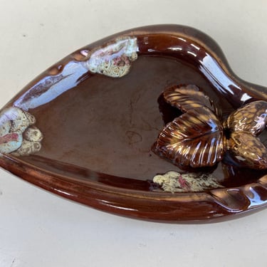 Vintage kitsch Mid Century leaf brown ceramic ashtray acorns with gold accents by Exquisitely Yours 