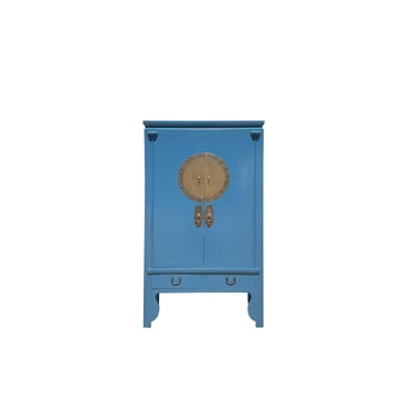 Chinese Oriental Mid Blue Zodiac Moon Face Tall Wedding Armoire Cabinet ws4066E 