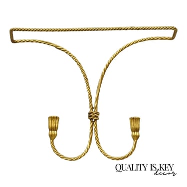Vtg Italian Hollywood Regency Gold Gilt Iron Wall Mount Rope Tassel Towel Holder