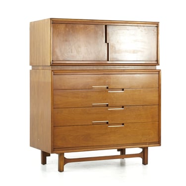 Cavalier Furniture Mid Century Walnut and Brass Highboy Dresser - mcm 