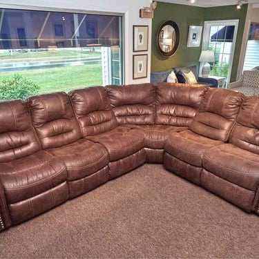 Flexsteel Leather Suede 6 Cushion 3 Power Recliner Sectional