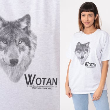 Wolf T-Shirt 00s Wotan Wolf Park Battleground Indiana Animal Tshirt Wildlife Graphic Tee Heather Grey Nature T Shirt Vintage Medium Large 