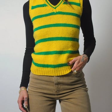 1970's Gold &amp; Green Stripe Sweater Vest