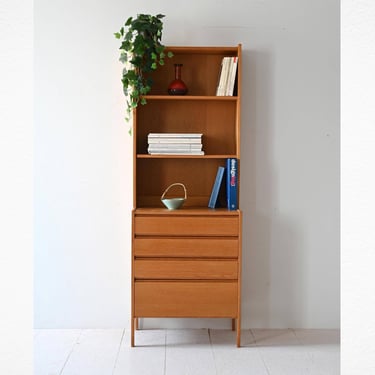 Vintage Scandinavian Oak Bookcase with Drawers, 1960s 