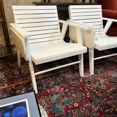 White wood chairs with flip up table. 27” x 24” x 29” seat height 15” Call 202-941-8802 to purchase