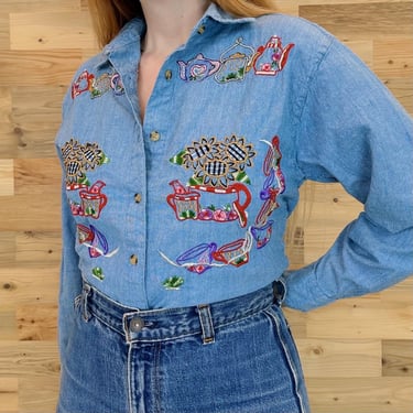 Vintage 90's Embroidered Button Up Shirt 