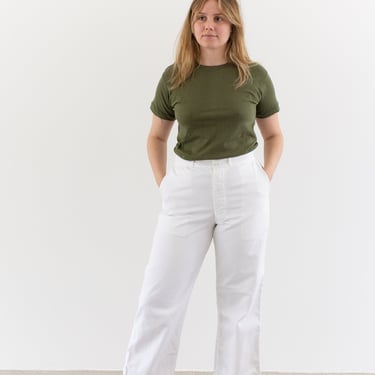 Vintage 31 Waist White Wide Straight Chino | Button Fly | Wide leg High Rise White Cotton Trouser | Made in USA 