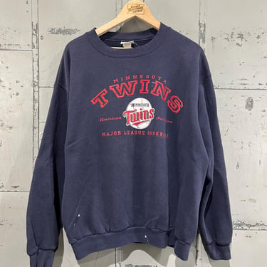 L 90s minnesota twins crewneck sweatshirt distressed painted navy paint splatter 