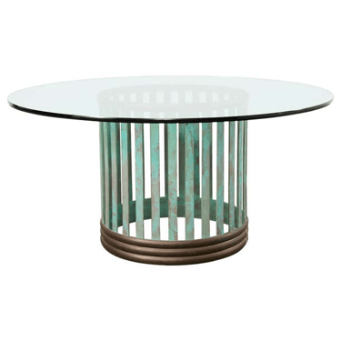 Patinated Bronze Garden Dining Center Table with Verdigris