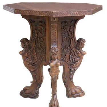 Table, Center, Italian Renaissance Revival, Carved Walnut, Tripod, 19th / 20th