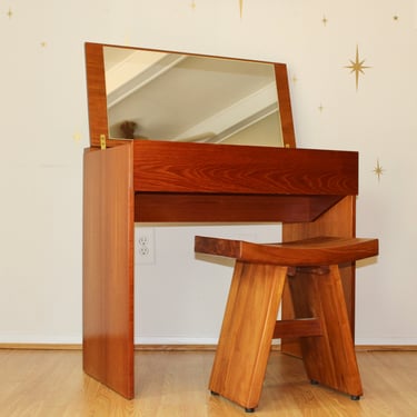 Danish Modern Teak Vanity & Stool