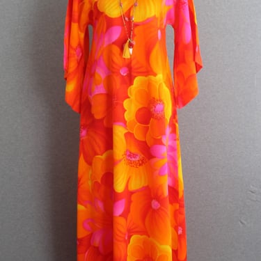 Neon - Hawaiian - Tropical - Floral - Hostess Dress - Kaftan - Luau Party Dress - Estimated size S/M 
