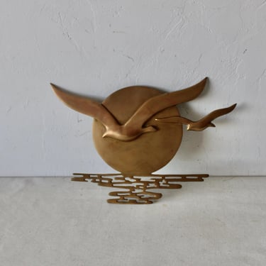 Bijan Style Brass Seagulls Sunset Bonsai Wall Sculpture Vintage Mid Century 