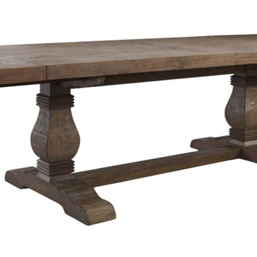 114” Reclaimed Wood Trestle Base Dining Table w/ Extensions by Terra Nova Designs Los Angeles 