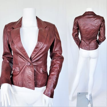 1970's Burgundy Fitted Cropped Leather Jacket I Coat I Sz Sm I Wilsons 