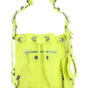 Balenciaga Woman Fluo Yellow Leather Le Cagole Xs Bucket Bag