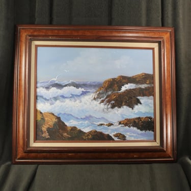 Original, Acrylic Seascape Painting | Mildred G Smith Signed on Back | Nautical Art | Framed Original Art 28x24