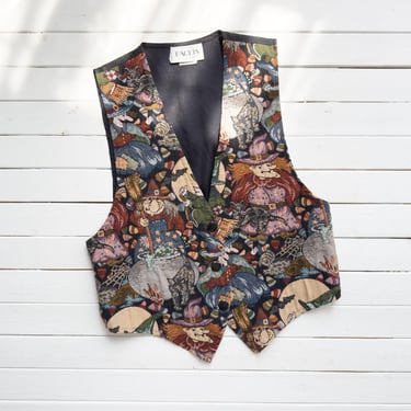 Halloween tapestry vest 90s vintage embroidered cartoon witch vest 