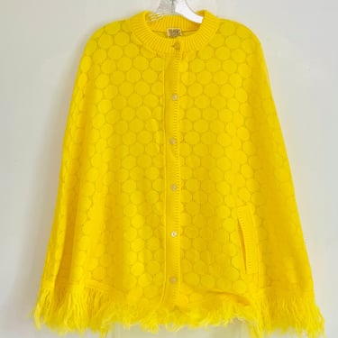 Vintage 1960s Retro MOD Yellow Swing Cape Poncho Acrylic Wrap Sweater Made in Japan 