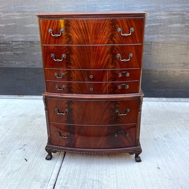 Antique Empire Neoclassic Flame Mahogany Clawfoot Dresser Chest 