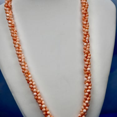 Angel Skin Coral Triple Strand Bead Necklace 14K Gold Clasp 24" Long Authentic Angel Skin Coral Beads Gift for Her Birthday Gift Rare 