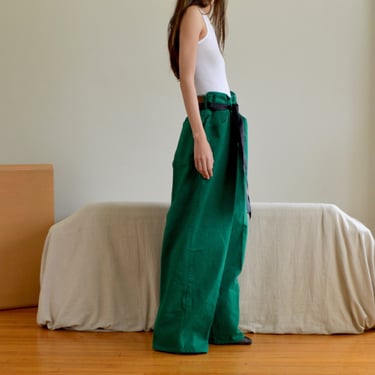 kelly green brushed twill slouchy baggy wide leg paperbag waist pants 