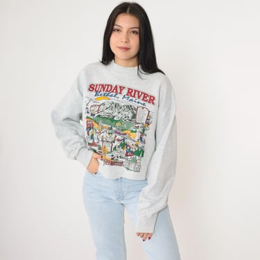 Vintage Sunday River Resort Sweatshirt XL Bethel, Maine Ski Shirt 90s Winter Skier Graphic Retro Raw Cutoff Cropped Hem 1990s Extra Large 