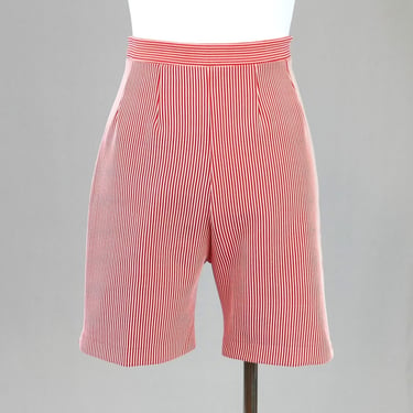 60s 70s Red White Striped Shorts - 27" waist will stretch - High Rise - Poly Nylon Knit - KMart - Vintage 1960s 1970s - M 