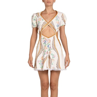 MORPHEW COLLECTION White Multicolored Cotton & Hand Embroidered Table Cloth Dress 