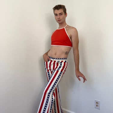 70s Printed stars and stripes flare jeans 