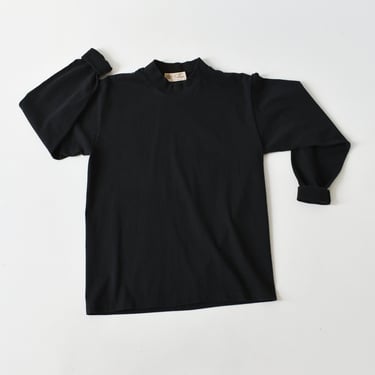 vintage black mockneck top, long sleeve cotton t shirt, made in the usa 