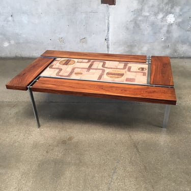 Mid Century Danish Modern Rosewood Tile Top Coffee Table by Svend Aage Jessen