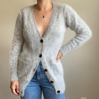 Yecca Vecca Womens Angora Fluffy Fuzzy Gray Minimalist Oversized Cardigan Sz M 