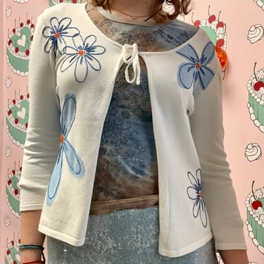 Shu Shu White & Blue Floral Cardigan