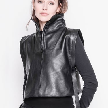 Sleeveless High Neck Leather Top