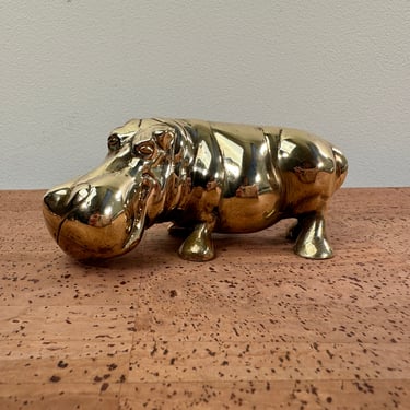 Vintage Brass Smiling Hippo Figurine - India 