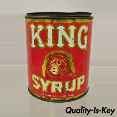 Vintage King Syrup Lion Head Tin Can Advertisement 8 lbs Mangels Herold (B)