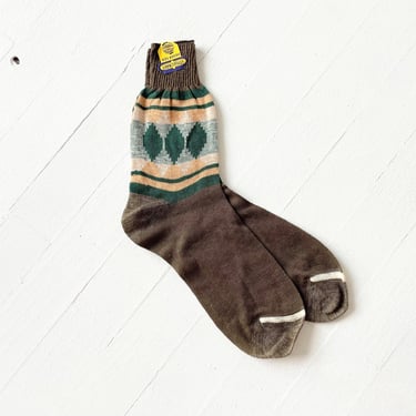 1950s Deadstock Diamond Patterned Brown Cotton Socks 